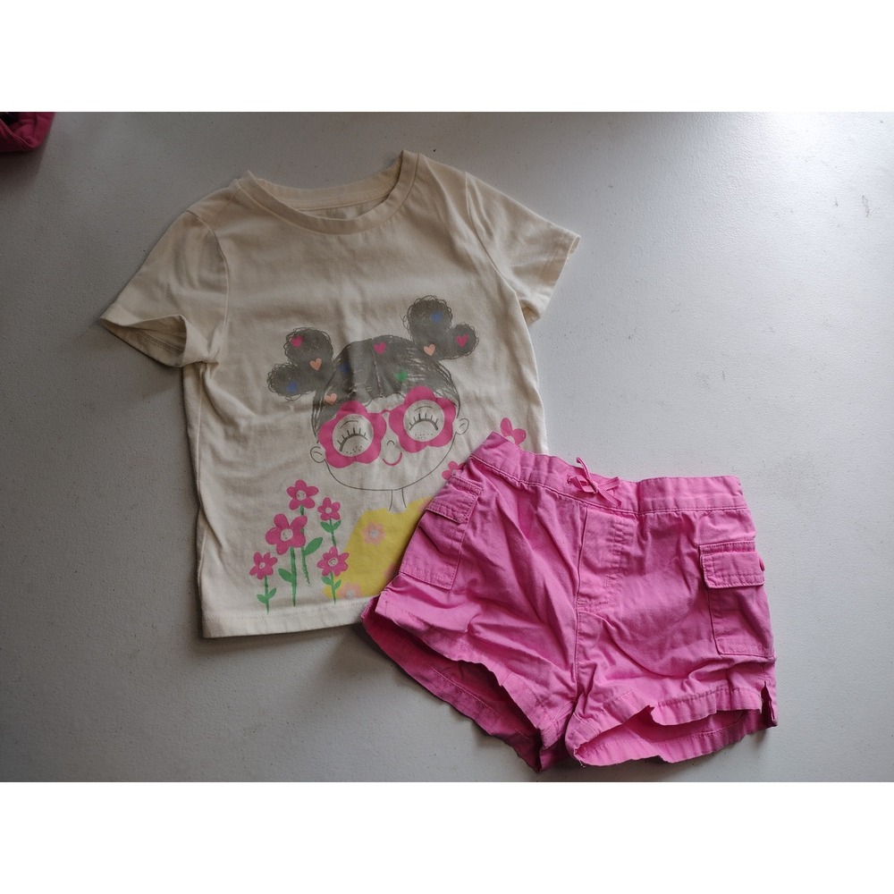 365 Kids Garanimals Girls Graphic Tee and Pink Cargo Shorts Set Size 4